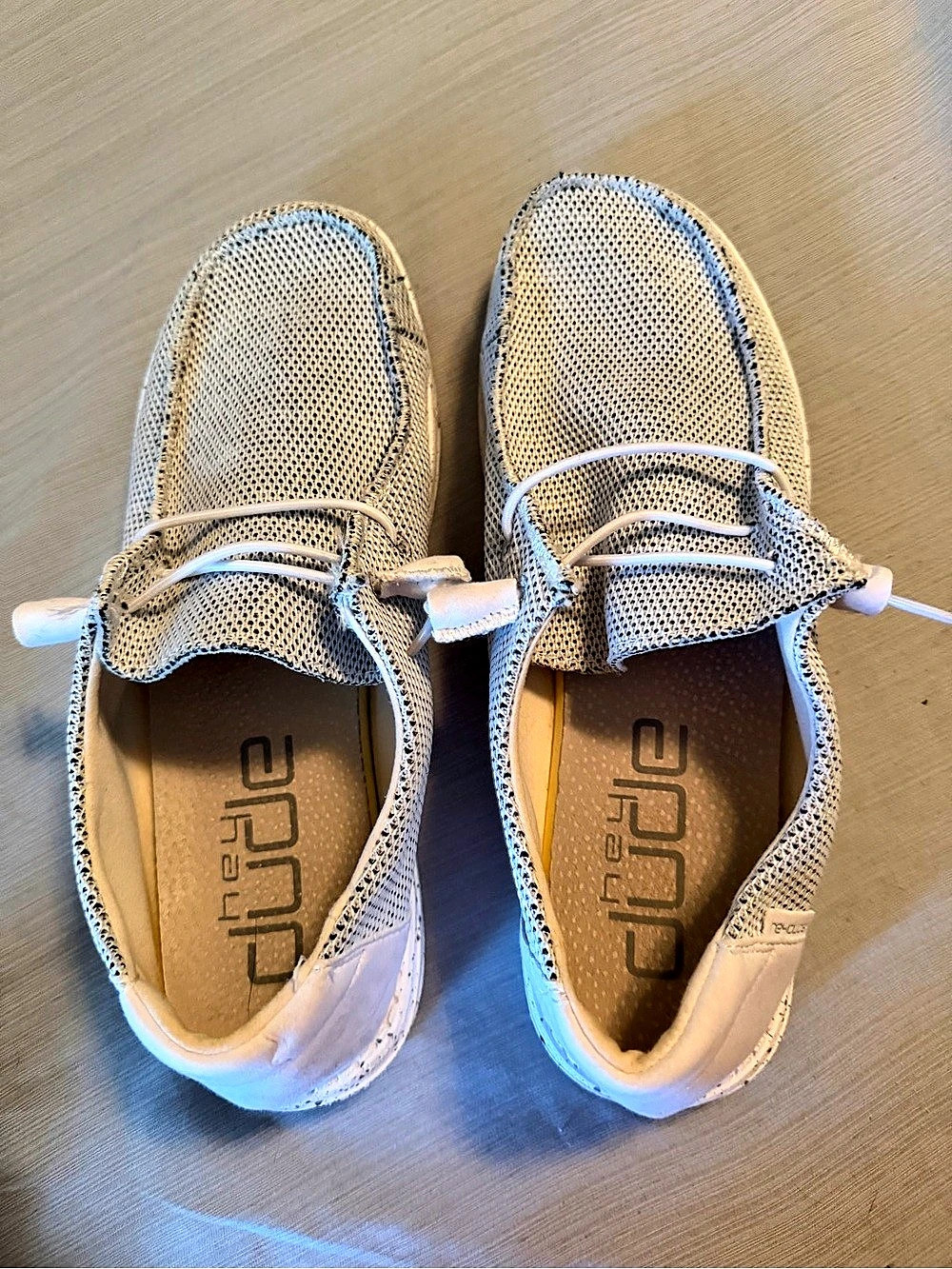 HEYDUDE Women's Knit Sneakers in Gray & White